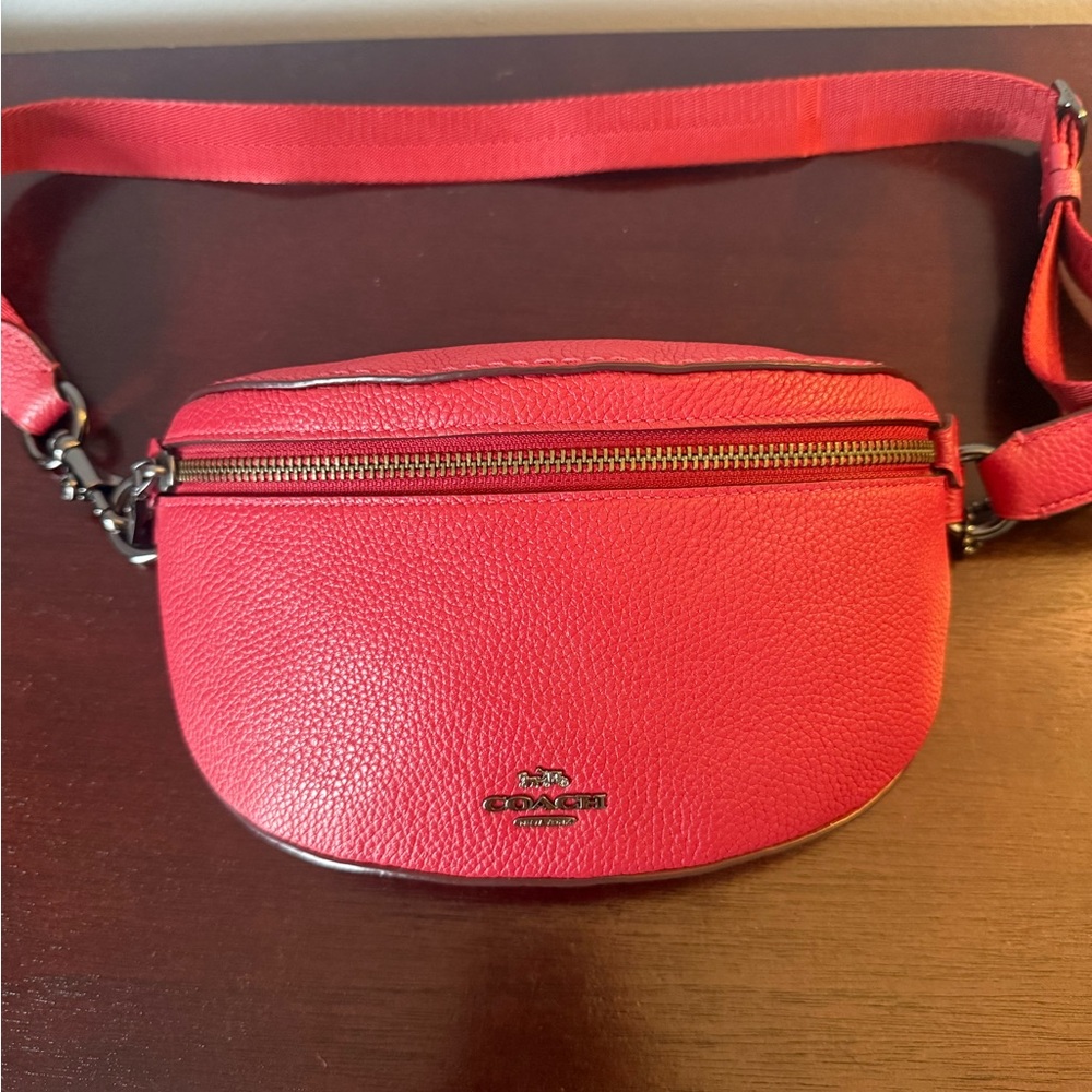 Coach Red Pebbled Leather Belt Bag